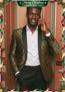 Costume 2 pièces noir pour homme avec broderies jacquard dorées et cachemire