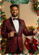 Blazer burdeos de dos piezas con bordado jacquard para hombre