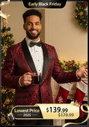 Men's 2-Piece Jacquard Embroidery Burgundy Tuxedo