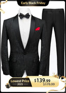 Traje negro de dos piezas con bordado de cachemira y jacquard para hombre