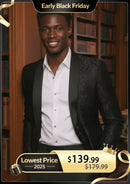 Men's 2-Piece Jacquard Embroidery Paisley Black Tuxedo