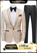 Smoking de mariage deux pièces pour homme, un bouton, col châle, perles et lustre, couleur champagne