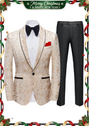 Esmoquin de boda para hombre, de dos piezas, con un botón y solapa chal con brillo perlado, color champán