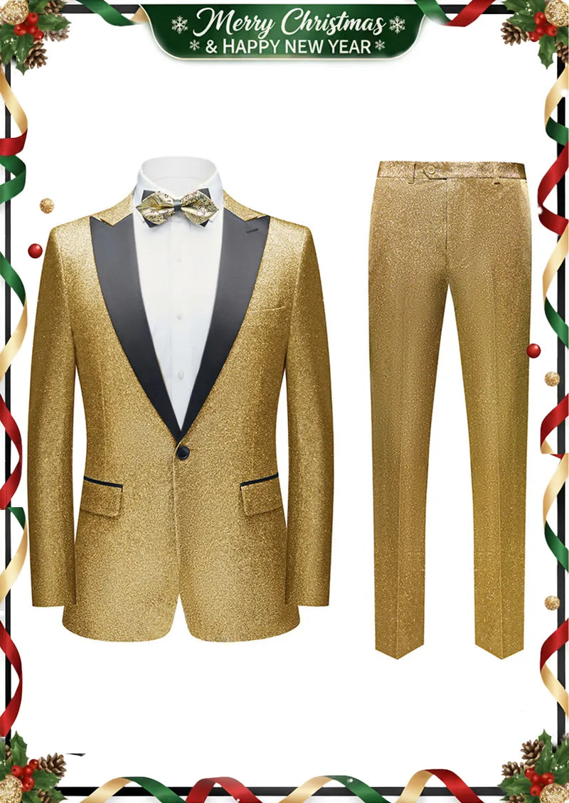 Men's 2-Piece One Button Sparkling Gold Tuxedo