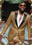 Smoking deux pièces pour homme, un bouton, doré scintillant