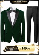 Men's 2-Piece Peak Lapel Dark Green Velvet Tuxedo