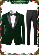 Esmoquin de terciopelo verde oscuro de dos piezas con solapa de pico para hombre