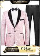 Traje de dos piezas con bordado de cachemira y jacquard rosa para hombre