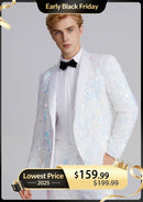 Esmoquin de dos piezas para hombre con solapa chal en satén azul y lentejuelas blancas