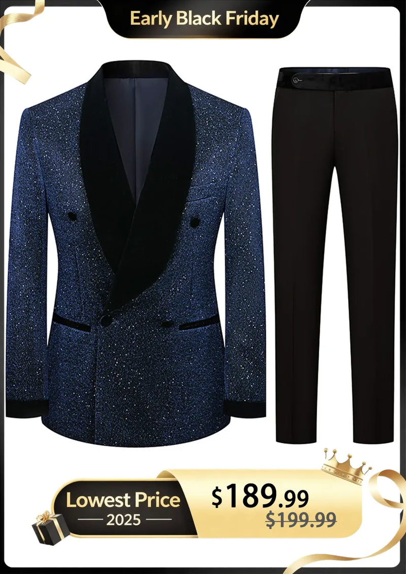 Men's 2-Piece Starry Navy Blue Smoking Suit