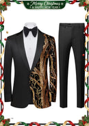 Men's 2-Piece Suit Gold Sequin Branches Black Tuxedo