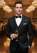 Men's 3-Piece Black Rose Embroidery Shawl Lapel Wedding Tuxedo
