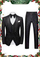 Men's 3-Piece Black Rose Embroidery Shawl Lapel Wedding Tuxedo
