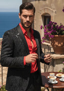 Men's 3-Piece Black Rose Embroidery Shawl Lapel Wedding Tuxedo