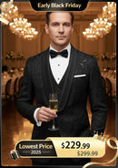 Men's 3-Piece Black Rose Embroidery Shawl Lapel Wedding Tuxedo