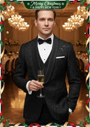 Men's 3-Piece Black Rose Embroidery Shawl Lapel Wedding Tuxedo