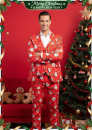 Men's 3-Piece Christmas Santa Printed Red Suit