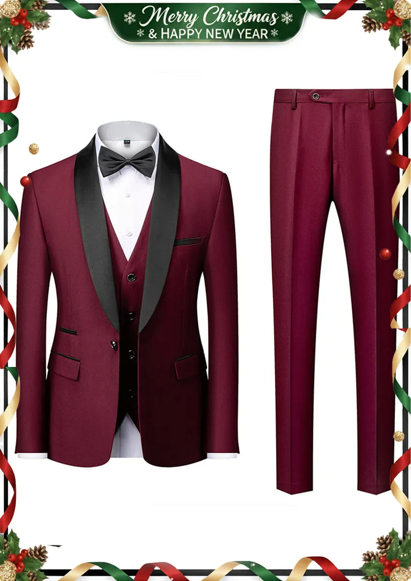 Costume de bal classique 3 pièces bordeaux pour homme