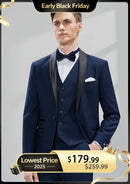 Men's 3-Piece Classic Groom Dresses Navy Blue Groomsmen Suit