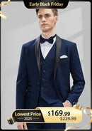Men's 3-Piece Classic Groom Dresses Navy Blue Groomsmen Suit