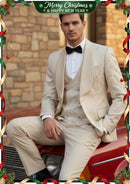 Costume de mariage 3 pièces pour homme en jacquard damassé champagne