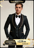 Men's 3-Piece Floral Jacquard Black Tuxedo With Shawl Lapel