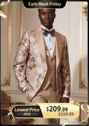 Costume de mariage 3 pièces pour homme en jacquard doré champagne