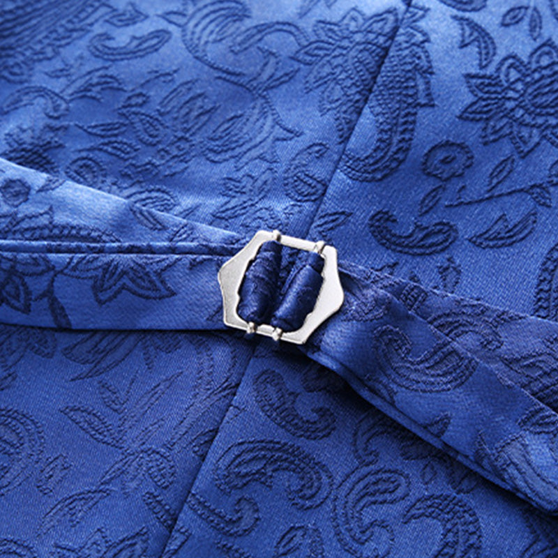 Men's 3-Piece Jacquard Peak Lapel Double Breasted Blue Tuxedo