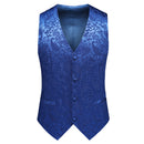 Men's 3-Piece Jacquard Peak Lapel Double Breasted Blue Tuxedo