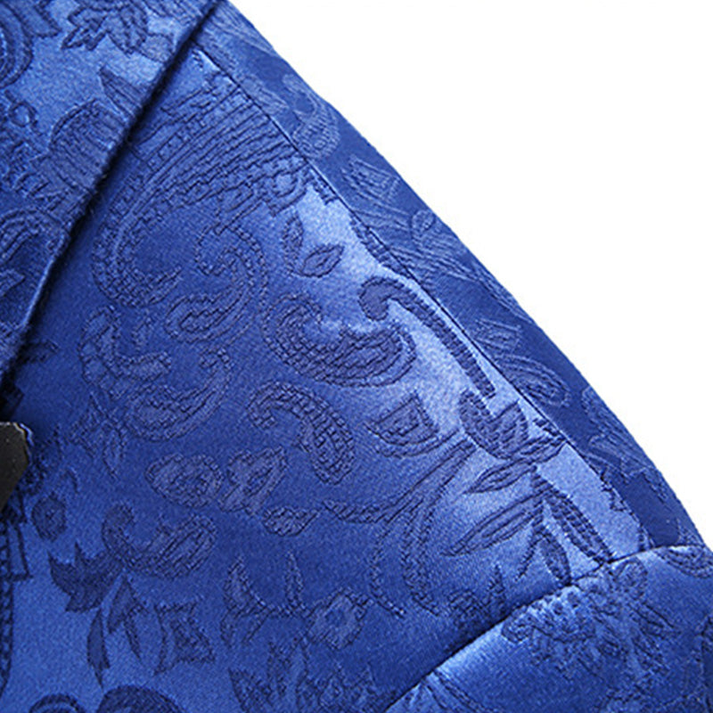 Men's 3-Piece Jacquard Peak Lapel Double Breasted Blue Tuxedo