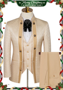 Costume de soirée ajusté 3 pièces pour homme, col traditionnel, motif cachemire champagne