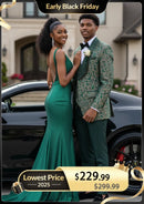 Men's 3-Piece Vintage Style Gold Damask Jacquard Green Tuxedo