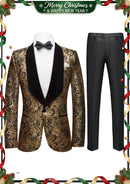 Costume homme à motif cachemire noir et doré avec revers châle en velours