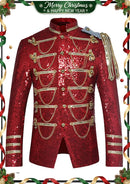 Men's Classic Military Style Stage Full Red Sequin Jacket