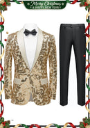 Men's Exquisite Shawl Lapel Floral Sequin Champagne Tuxedo Jacket