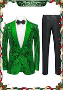 Chaqueta de esmoquin verde con lentejuelas y estampado floral con solapa chal para hombre
