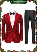 Veste de smoking rouge à paillettes et fleurs pour homme, exquise, à revers châle