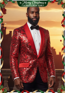 Chaqueta de esmoquin roja con lentejuelas y estampado floral con solapa chal para hombre