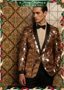 Esmoquin de oro rosa con borlas y lentejuelas con flecos para hombre