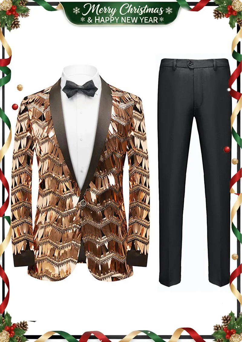 Men's Fashion Fringed Sequin Tassels Rose Gold Tuxedo