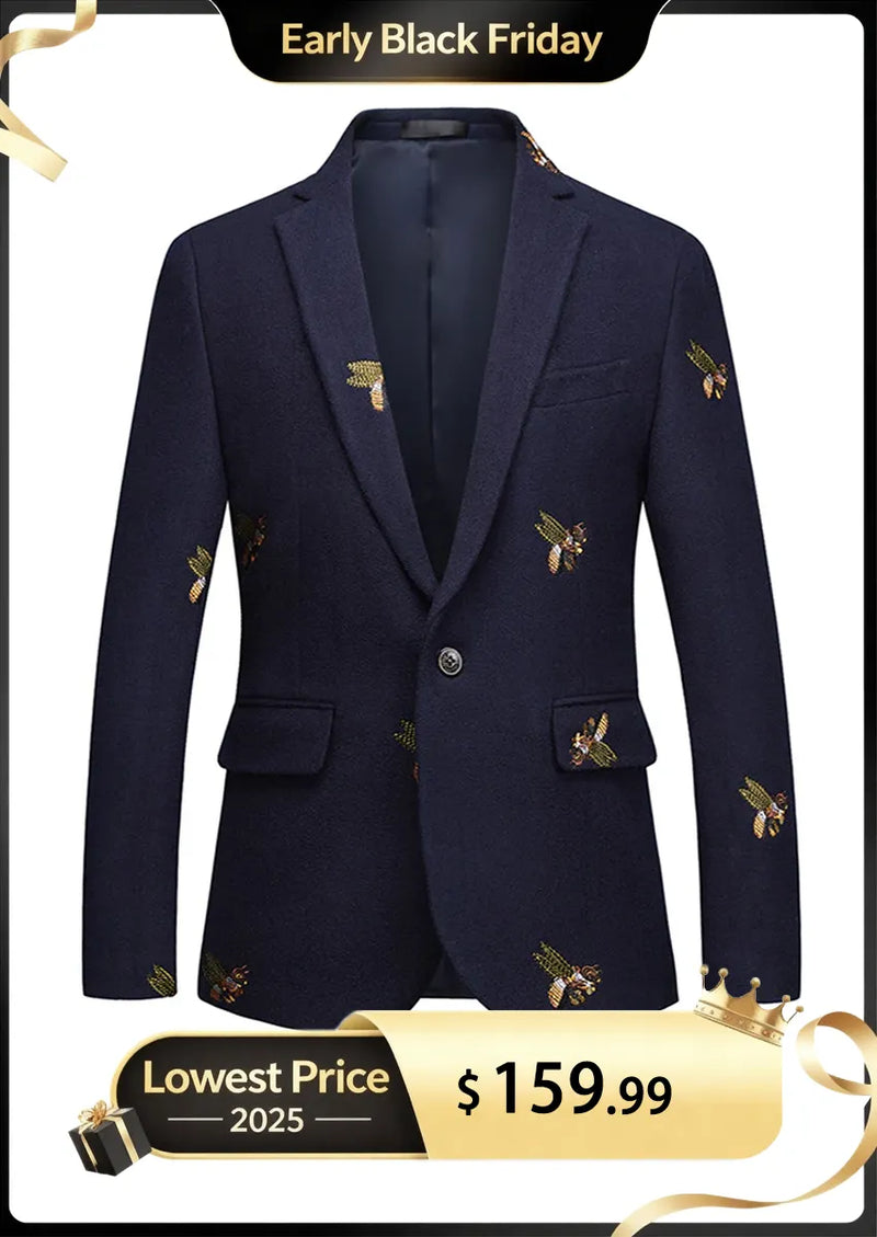 Men's Flying Bee Embroidery Navy Blue Tuxedo