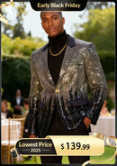 Chaqueta de esmoquin azul marino con borlas doradas y lentejuelas para hombre para escenario