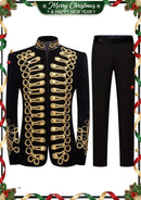 Men's Gold Aigillette Decorated Mandarin Collar Black Jacket