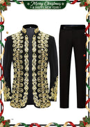 Men's Handmade Gold Aigillette and Rhinestone Hussar Officers Style Black Velvet Tuxedo