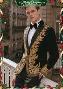 Smoking de luxe en velours noir brodé doré pour homme