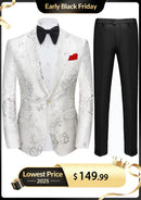 Men's Notched Lapel One Button Jacquard Silver Tuxedo