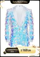 Men's One-Button Geometric Sequin Light Blue Tuxedo