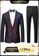 Men's One-Button Ink Painting Style Dark Navy Jacket