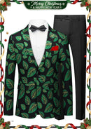 Chaqueta negra de jacquard con hojas verdes y un botón para hombre