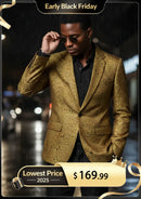Men's One Button Notched Lapel Gold Metallic Crackle Blazer